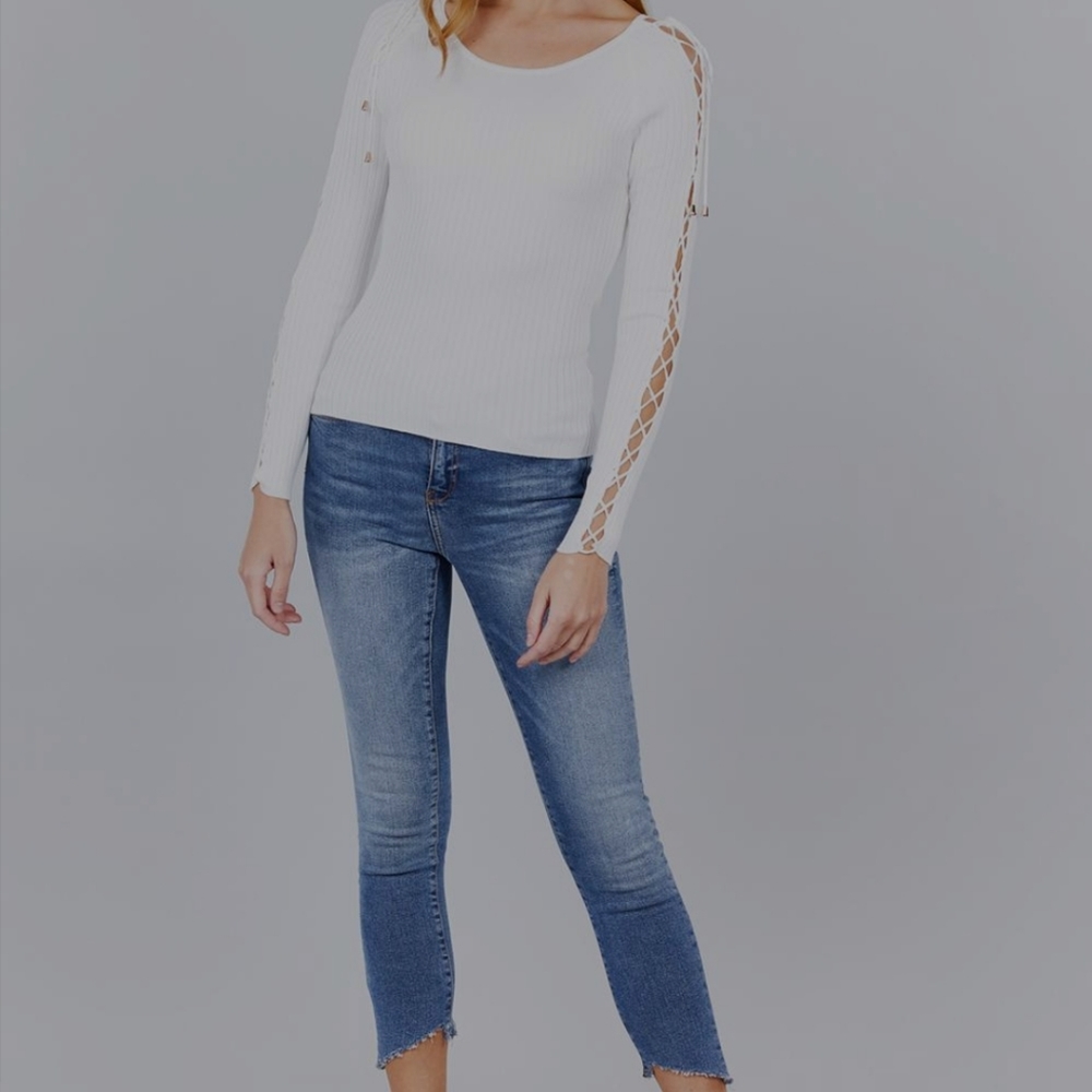 White Ribbed Sweater Top - Picture 2 of 8